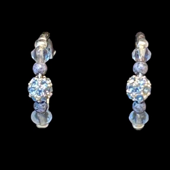 Vintage Art Deco Style Silver Tone Glass Beads Hoops Pierced Earrings - Picture 3 of 6